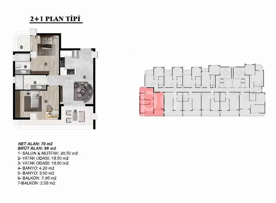 Квартира 2+1 в Мерсине, Турция, 90 м² - фото 23