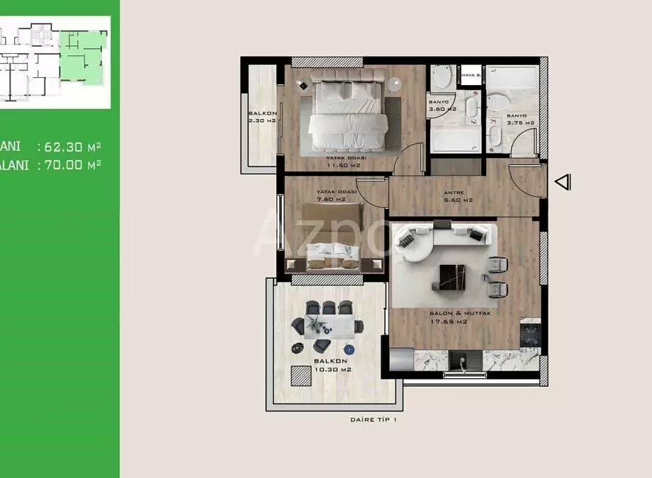 Квартира 2+1 в Мерсине, Турция, 67 м² - фото 13