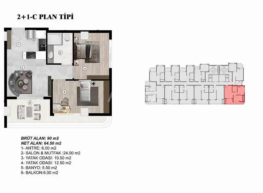 Квартира 2+1 в Мерсине, Турция, 90 м² - фото 20