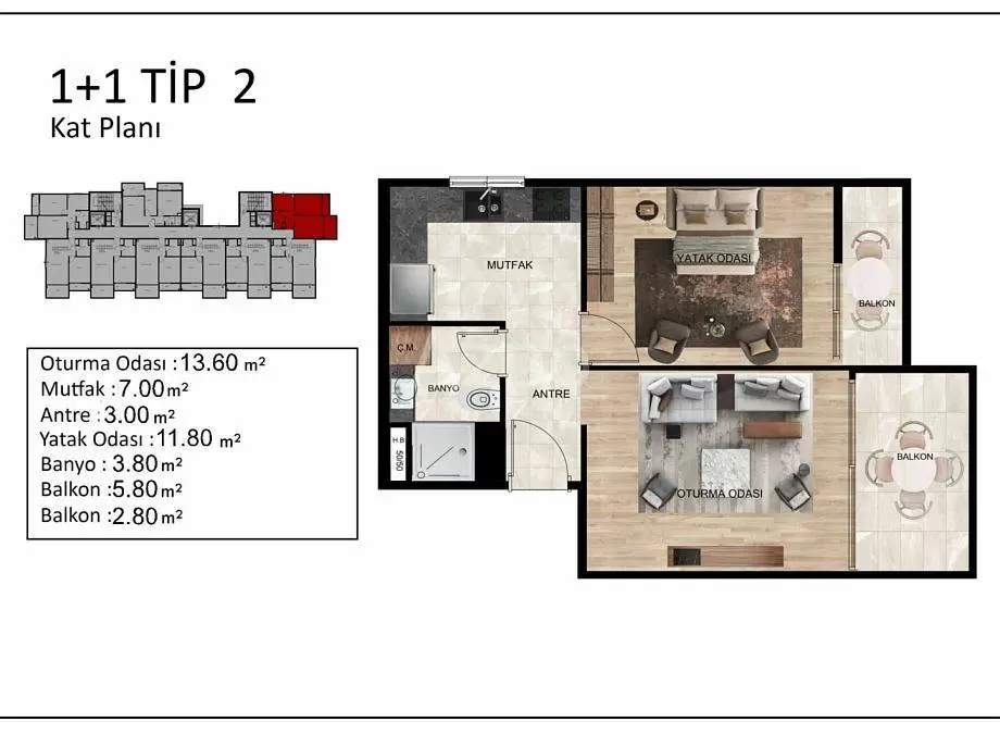 Квартира 1+1 в Мерсине, Турция, 70 м² - фото 21