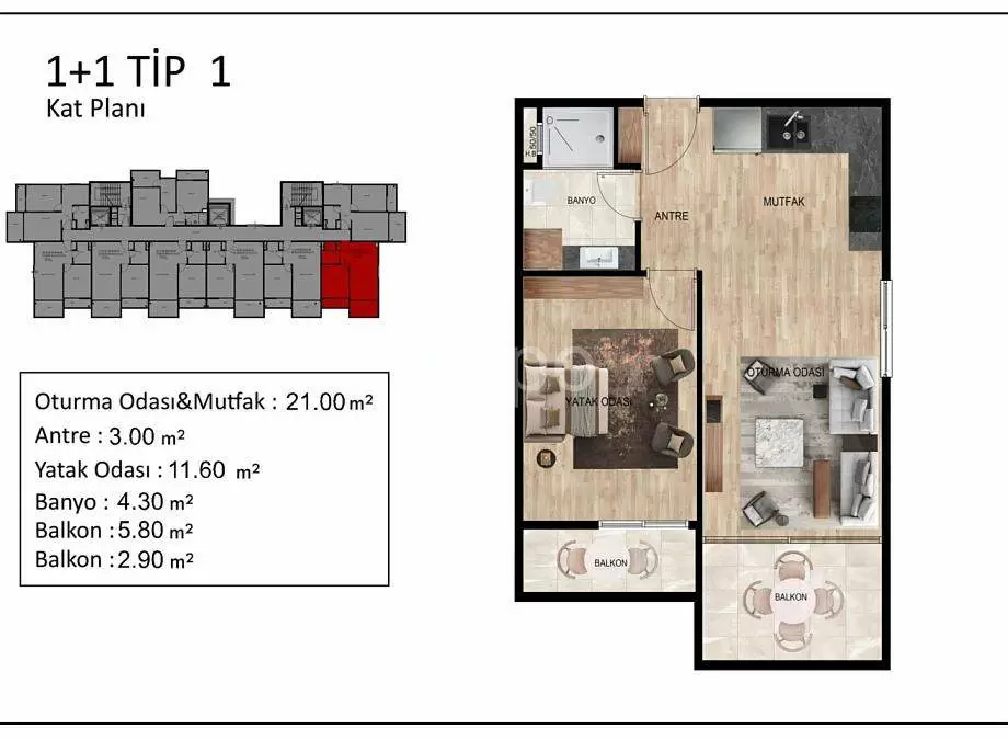 Квартира 1+1 в Мерсине, Турция, 70 м² - фото 20