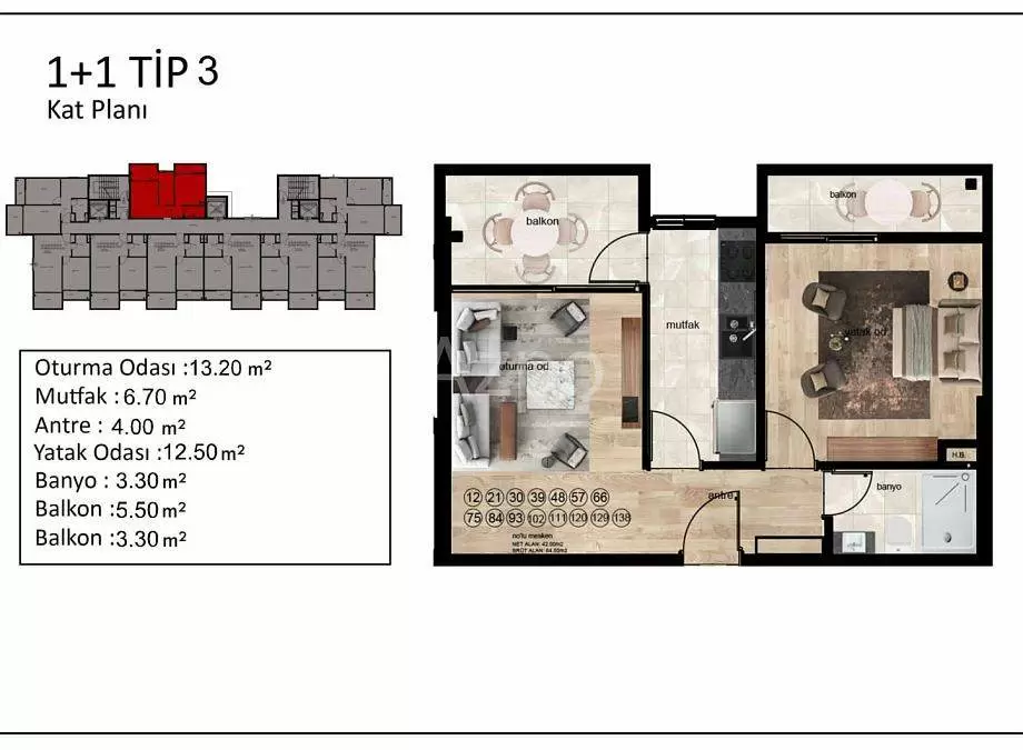 Квартира 1+1 в Мерсине, Турция, 70 м² - фото 22