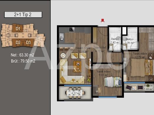Квартира 2+1 в Мерсине, Турция, 79.5 м² - фото 21