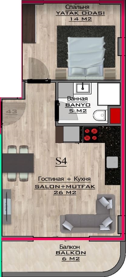 Квартира 1+1 в Алании, Турция, 51 м² - фото 57