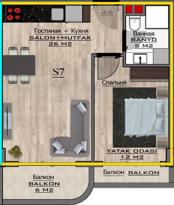 Квартира 1+1 в Алании, Турция, 51 м² - фото 58