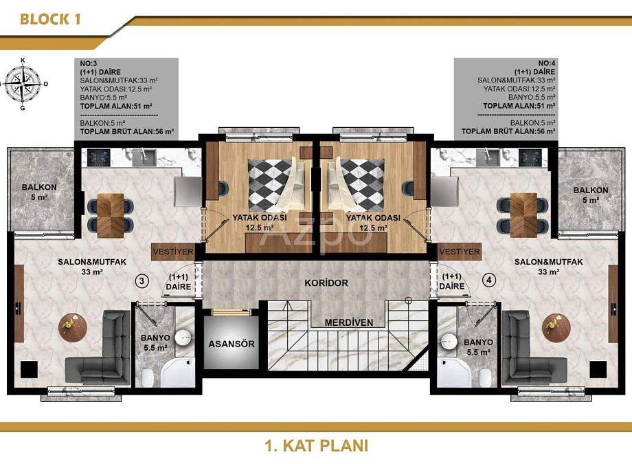 Квартира 1+1 в Алании, Турция, 65 м² - фото 24