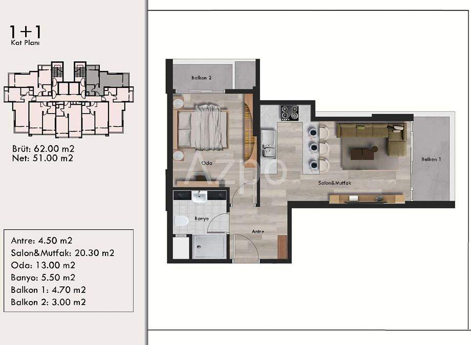 Квартира 1+1 в Мерсине, Турция, 62 м² - фото 24