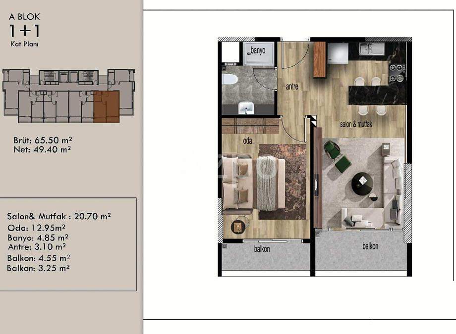 Квартира 1+1 в Мерсине, Турция, 65 м² - фото 19