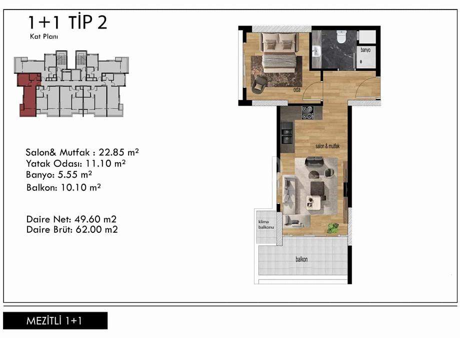 Квартира 1+1 в Мерсине, Турция, 58 м² - фото 24