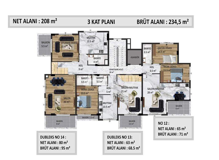 Квартира 2+1 в Алании, Турция, 90 м² - фото 22