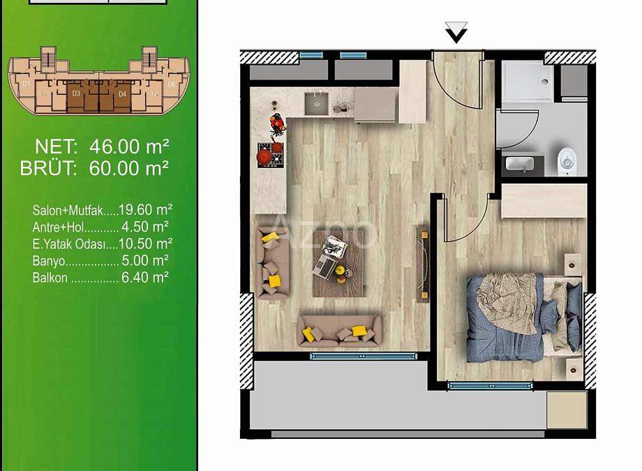 Квартира 1+1 в Мерсине, Турция, 60 м² - фото 40