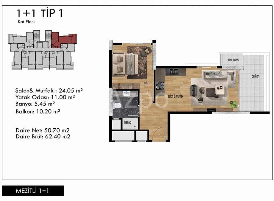 Квартира 1+1 в Мерсине, Турция, 58 м² - фото 21