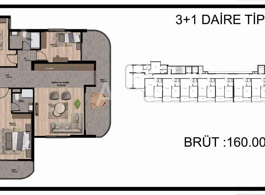 Квартира 3+1 в Мерсине, Турция, 160 м² - фото 35