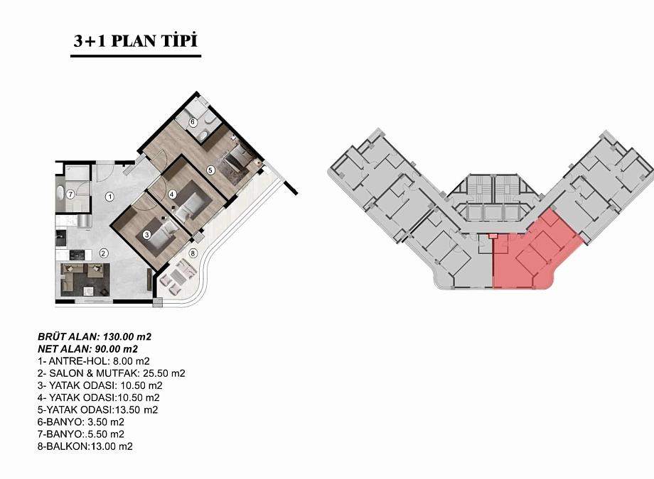 Квартира 3+1 в Мерсине, Турция, 130 м² - фото 11