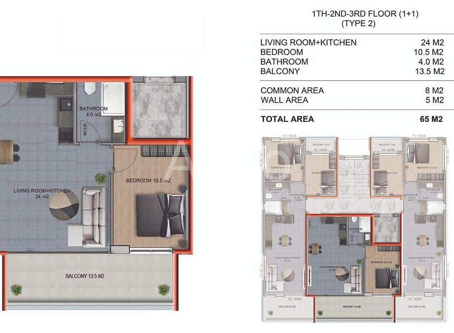 Квартира 1+1 в Алании, Турция, 65 м² - фото 21