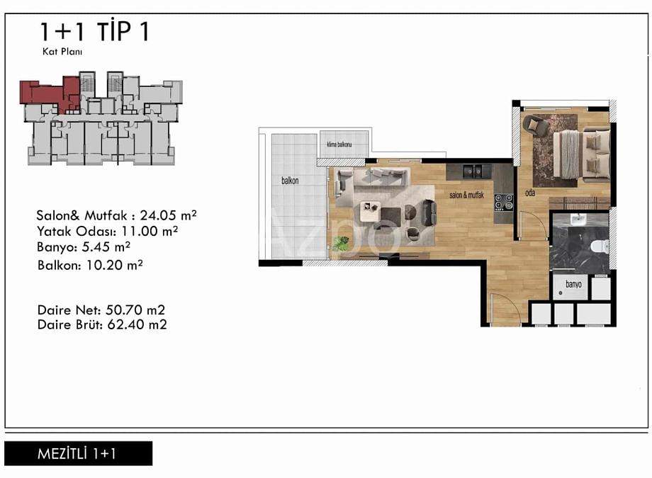 Квартира 1+1 в Мерсине, Турция, 58 м² - фото 22