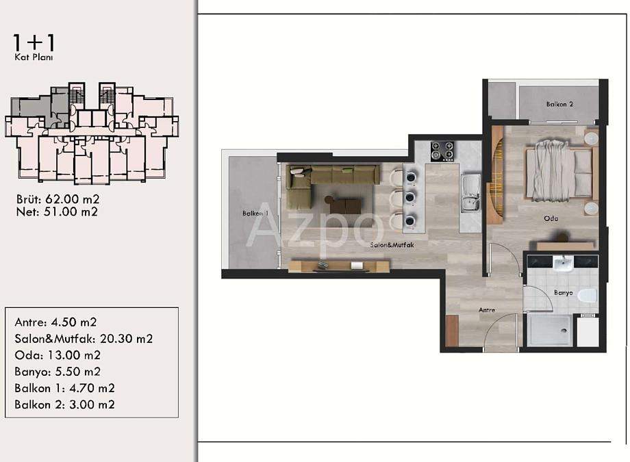 Квартира 1+1 в Мерсине, Турция, 62 м² - фото 23