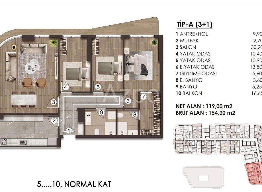 Квартира 3+1 в Стамбуле, Турция, 143 м² - фото 18